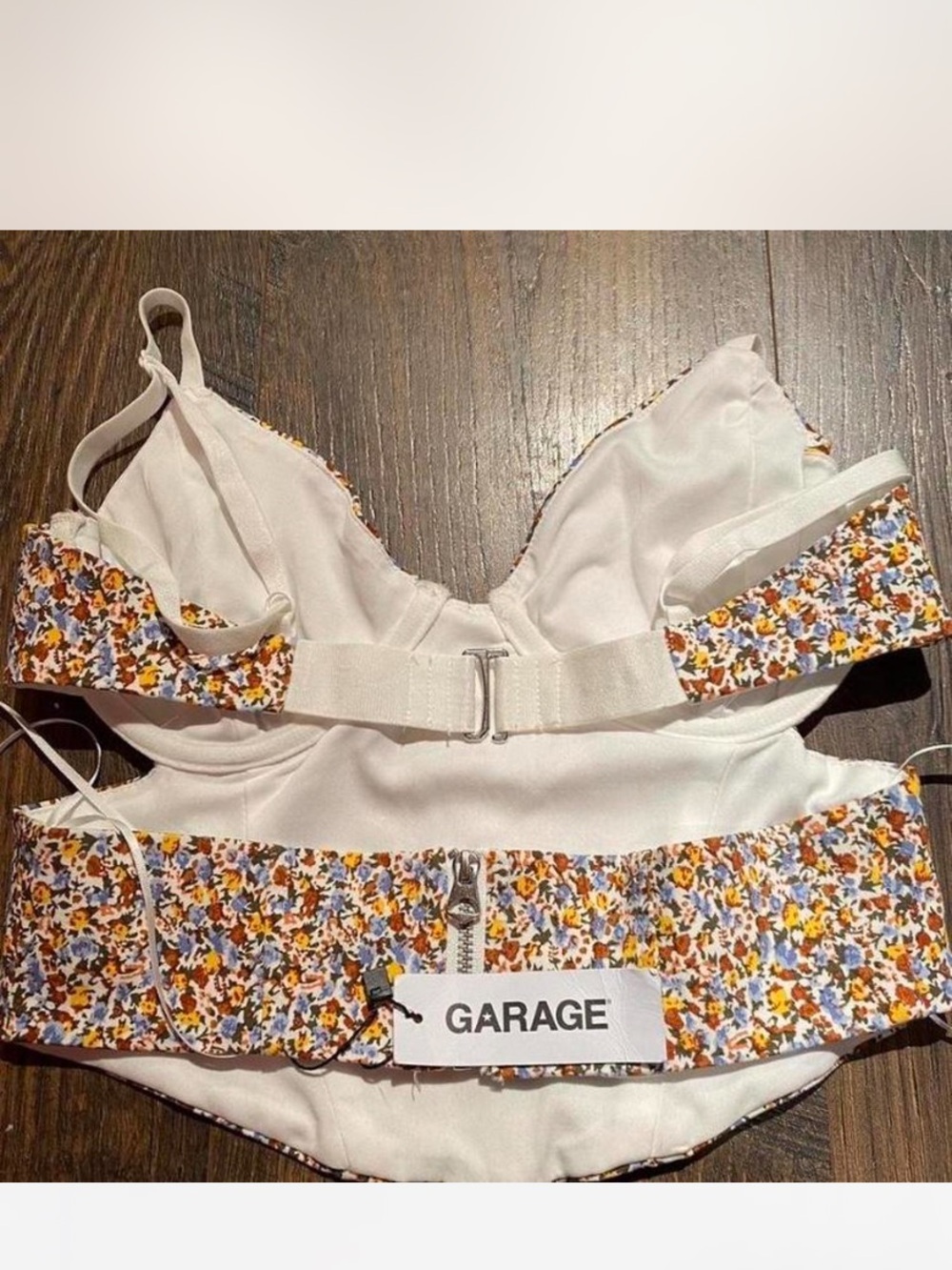 Garage White Floral Trim Bustier Crop Top